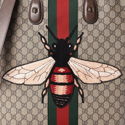 Gucci GG Supreme Monogram Web Animalier Bee Vertical Tote Brown 8 of 11