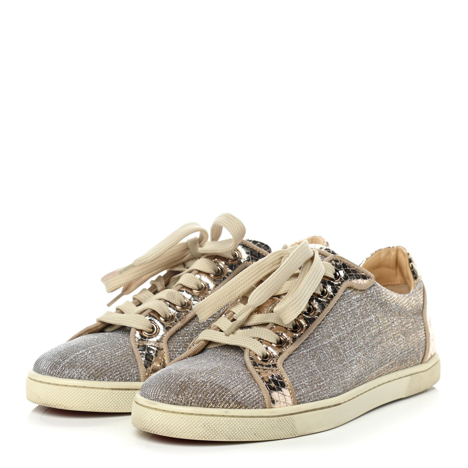 Christian Louboutin Seava Glitter Lame Flat Sneakers 37.5 Light Gold 3 of 10