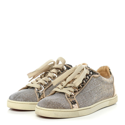 Christian Louboutin Seava Glitter Lame Flat Sneakers 37.5 Light Gold 3 of 10