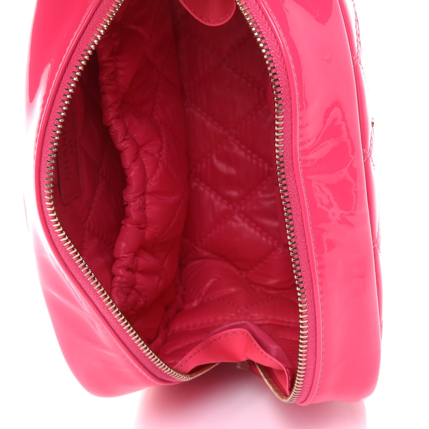 Patent Quilted Medium Curvy Pouch Cosmetic Case Pink