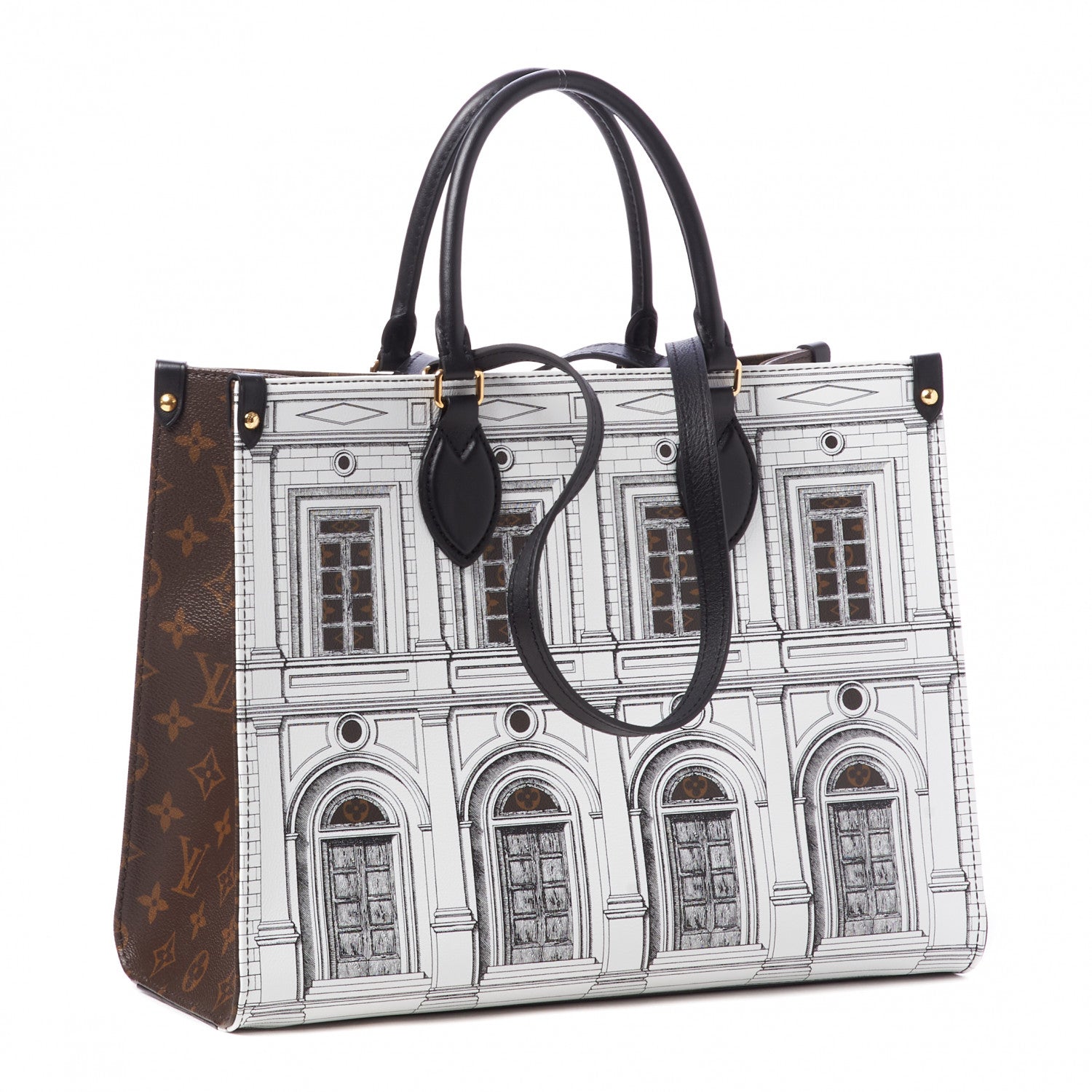 Louis Vuitton X FORNASETTI Calfskin Architettura Onthego MM Black White 3 of 8