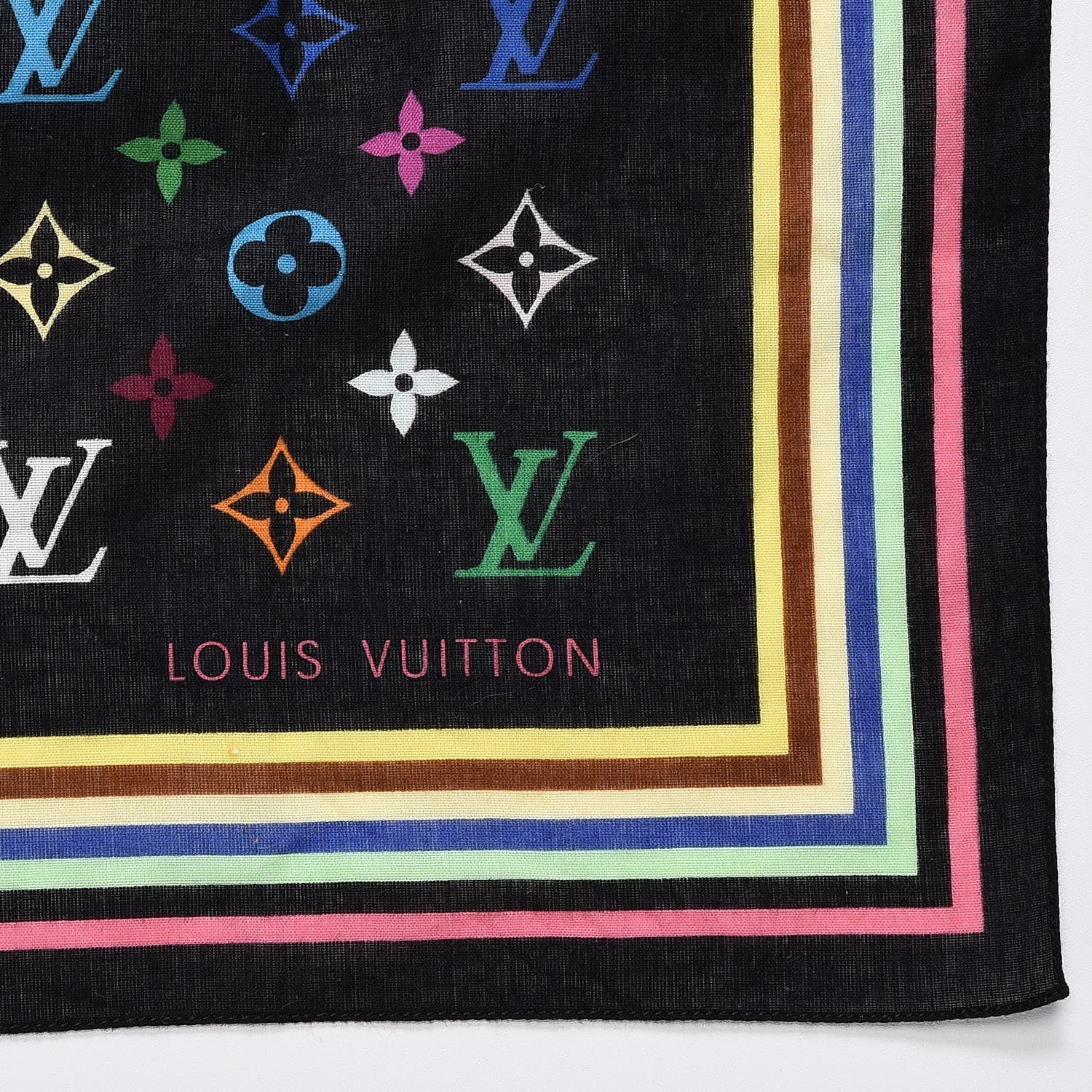 Louis Vuitton Cotton Multicolor Square Scarf Black 3 of 3