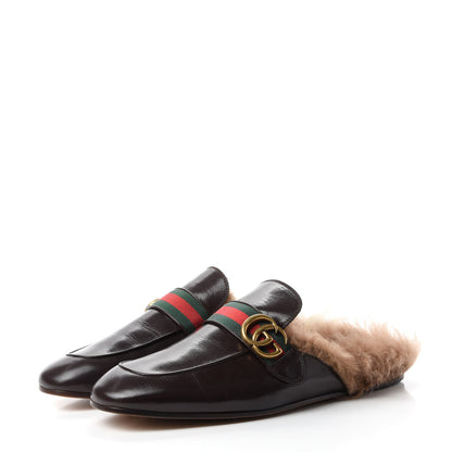 Gucci Goatskin Fur Web GG Mens Princetown Slippers 9 Cocoa 3 of 9