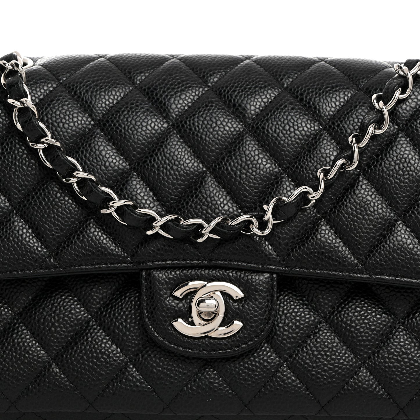 Caviar Quilted Medium Double Flap Black