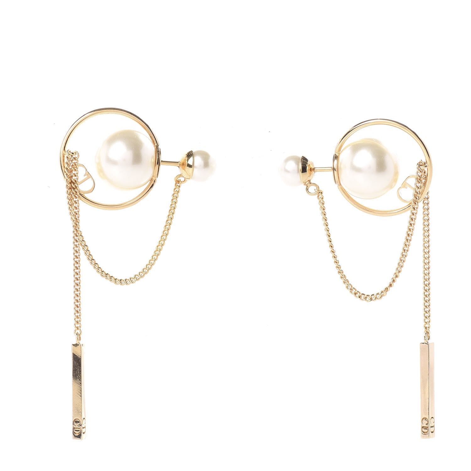Christian Dior Pearl Tribales Dangle Chain Earrings Gold 1 of 4