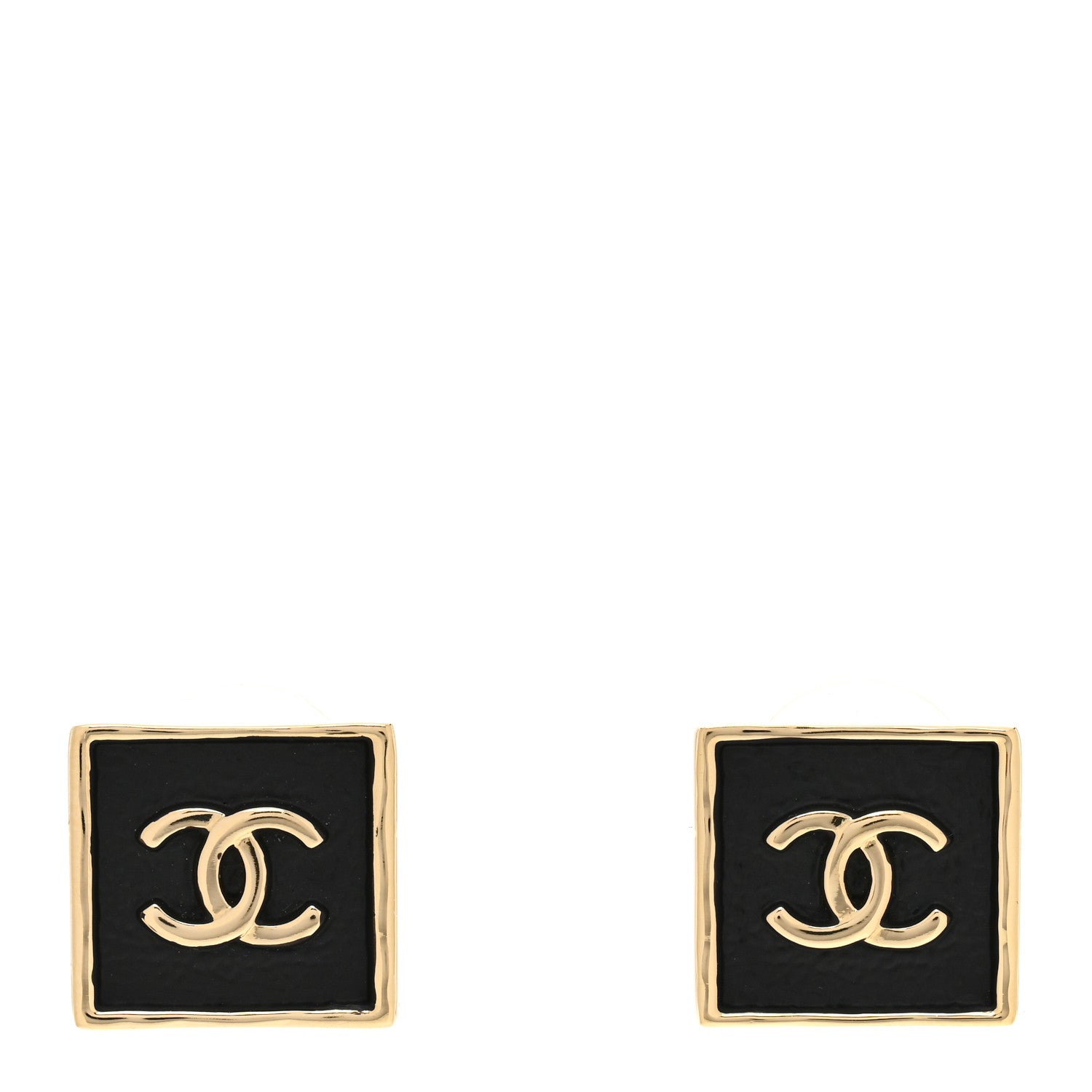 Chanel Metal Enamel CC Square Earrings Gold Black 1 of 4