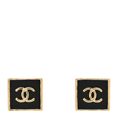 Chanel Metal Enamel CC Square Earrings Gold Black 1 of 4