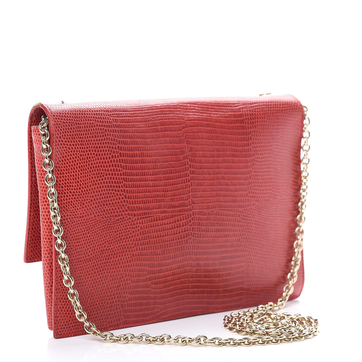 Fendi Calfskin Lizard Embossed Wallet on Chain Red 2 of 19