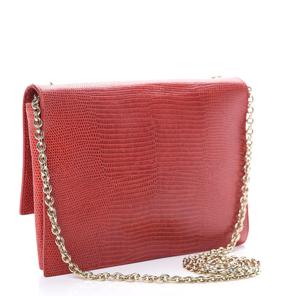 Fendi Calfskin Lizard Embossed Wallet on Chain Red 2 of 19