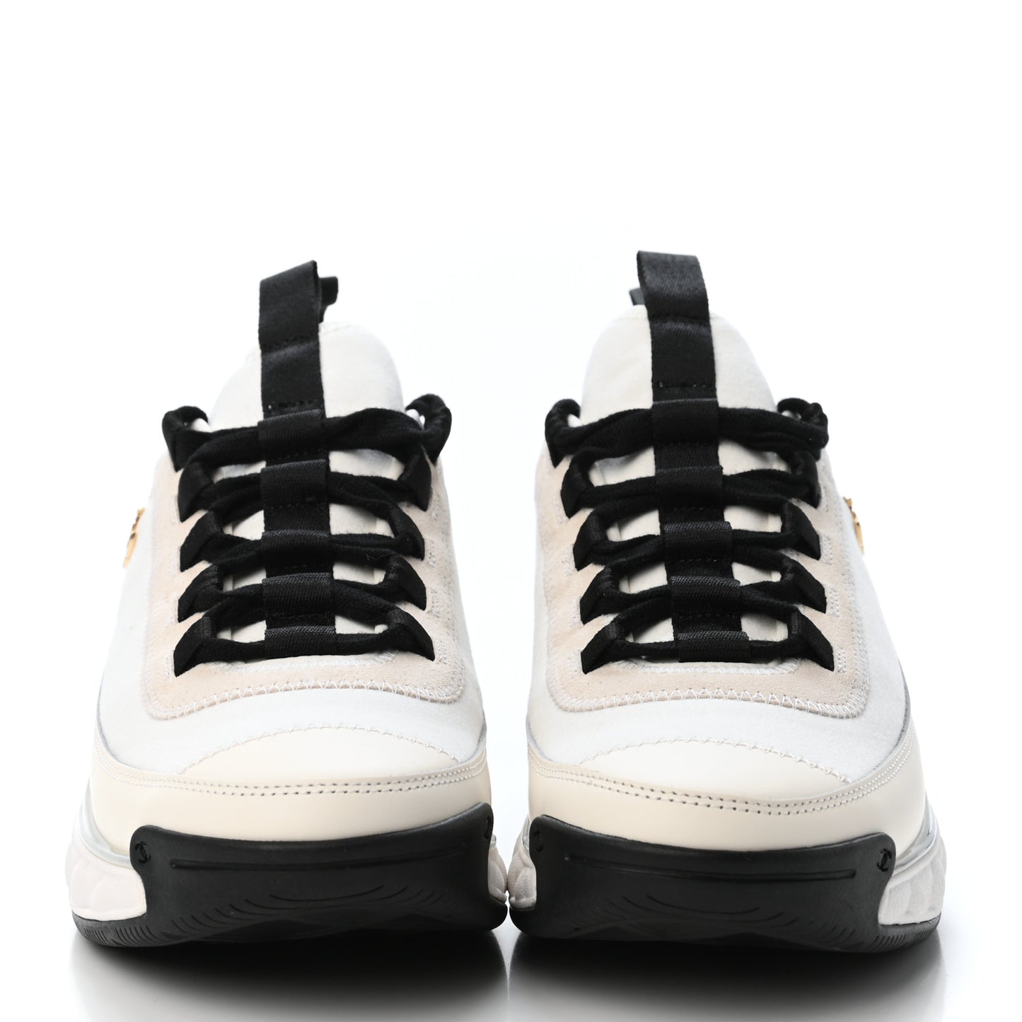 Velvet Calfskin Mixed Fibers CC Sneakers 37.5 Ivory Black