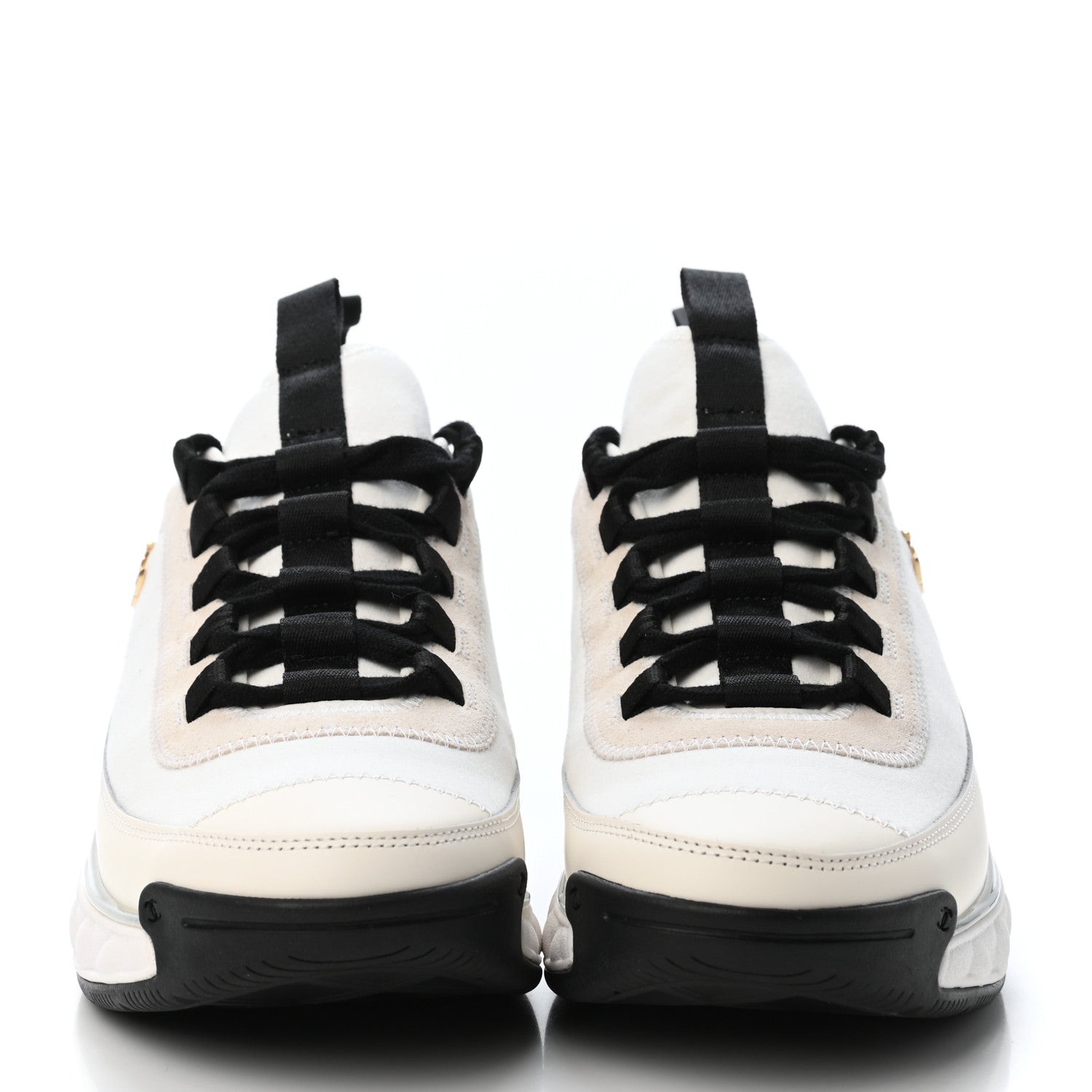 Chanel Velvet Calfskin Mixed Fibers CC Sneakers 37.5 Ivory Black 2 of 4