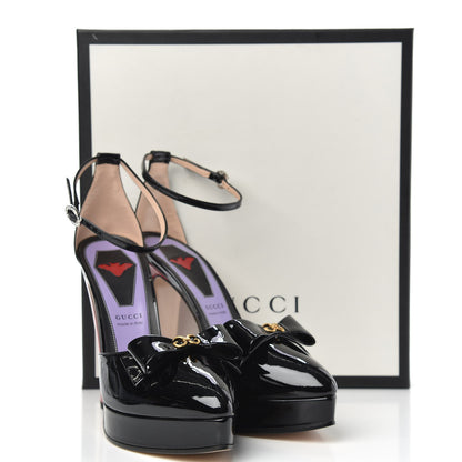 Gucci Patent Crystal GG Bow Sadie Spike Ankle Strap d'Orsay Platform High Heel Pumps 39.5 Black 8 of 8