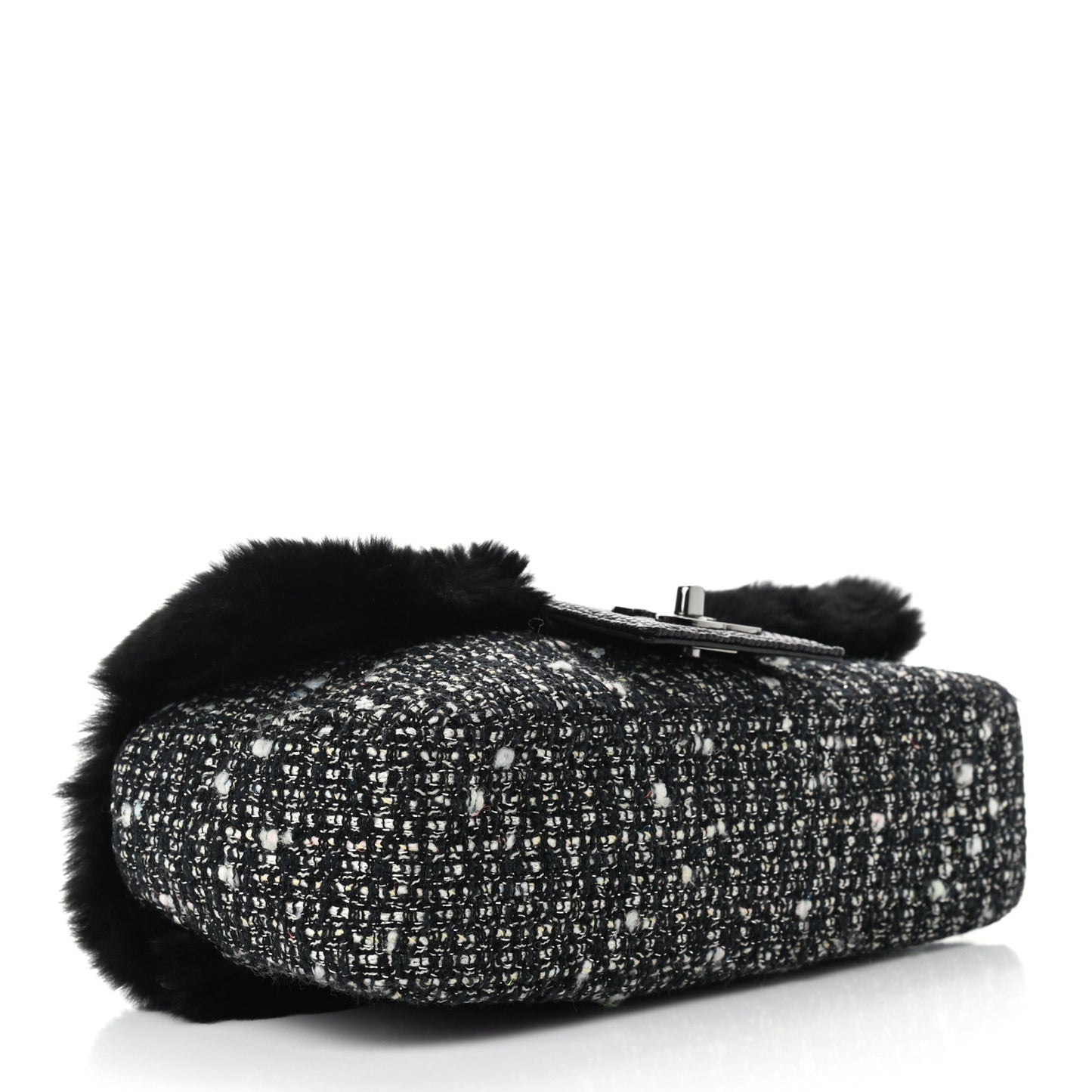 Rabbit Fur Tweed Lizard Small Fantasy Flap Black White
