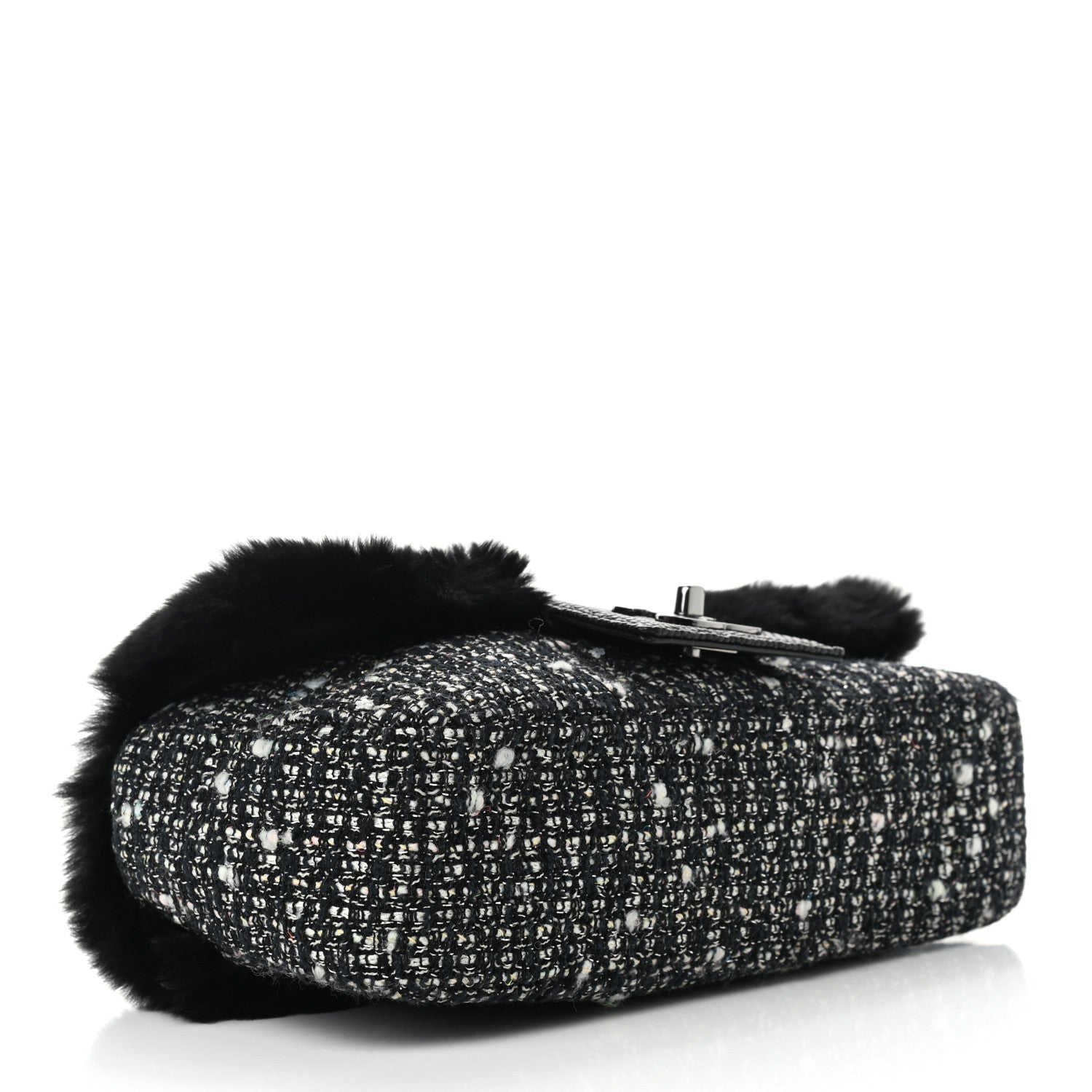 Chanel Rabbit Fur Tweed Lizard Small Fantasy Flap Black White 4 of 9