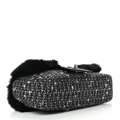 Chanel Rabbit Fur Tweed Lizard Small Fantasy Flap Black White 4 of 9