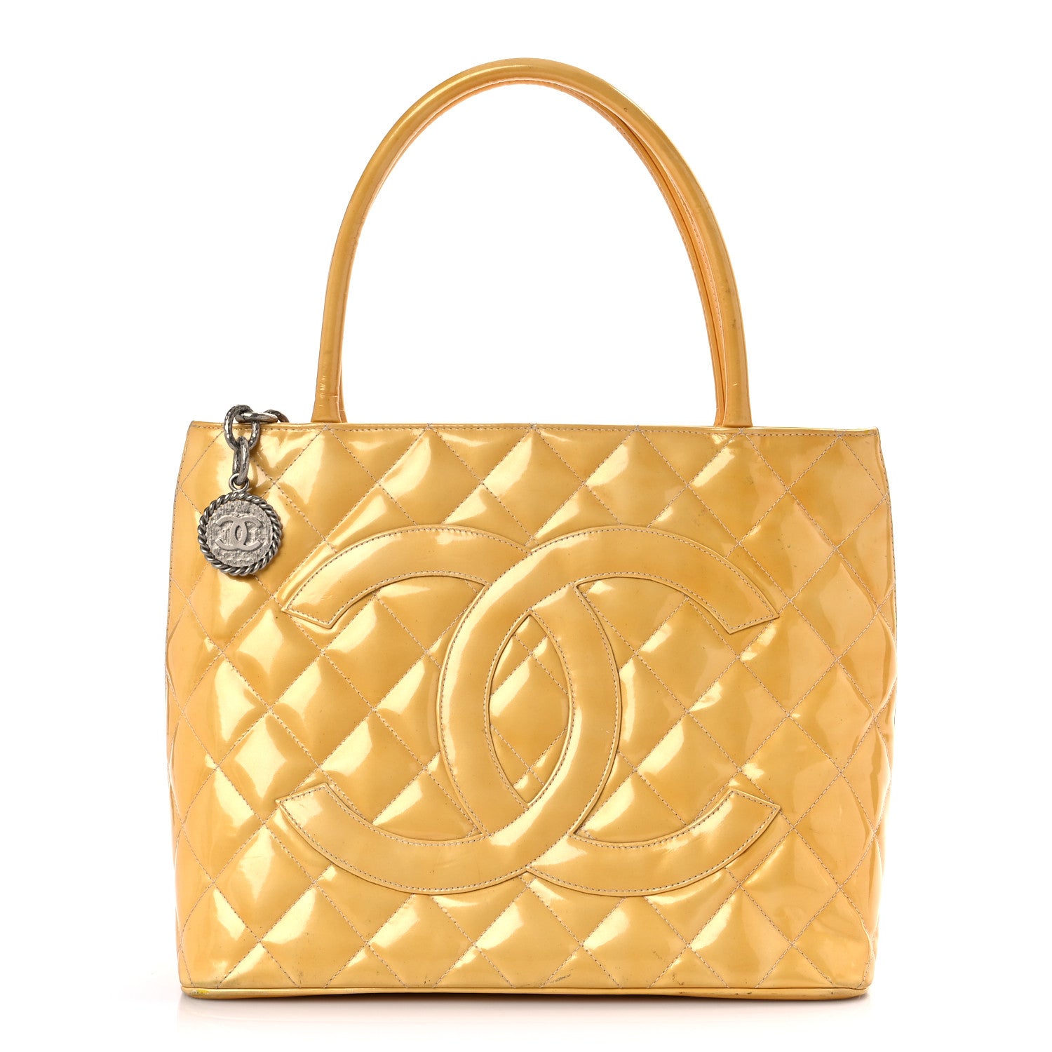 Chanel Patent Quilted Medallion Tote Yellow 1 of 32