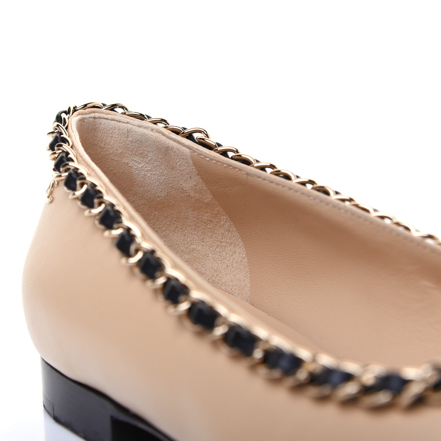 Chanel Lambskin Grosgrain Chain Cap Toe Flats 36 Beige Black 12 of 15