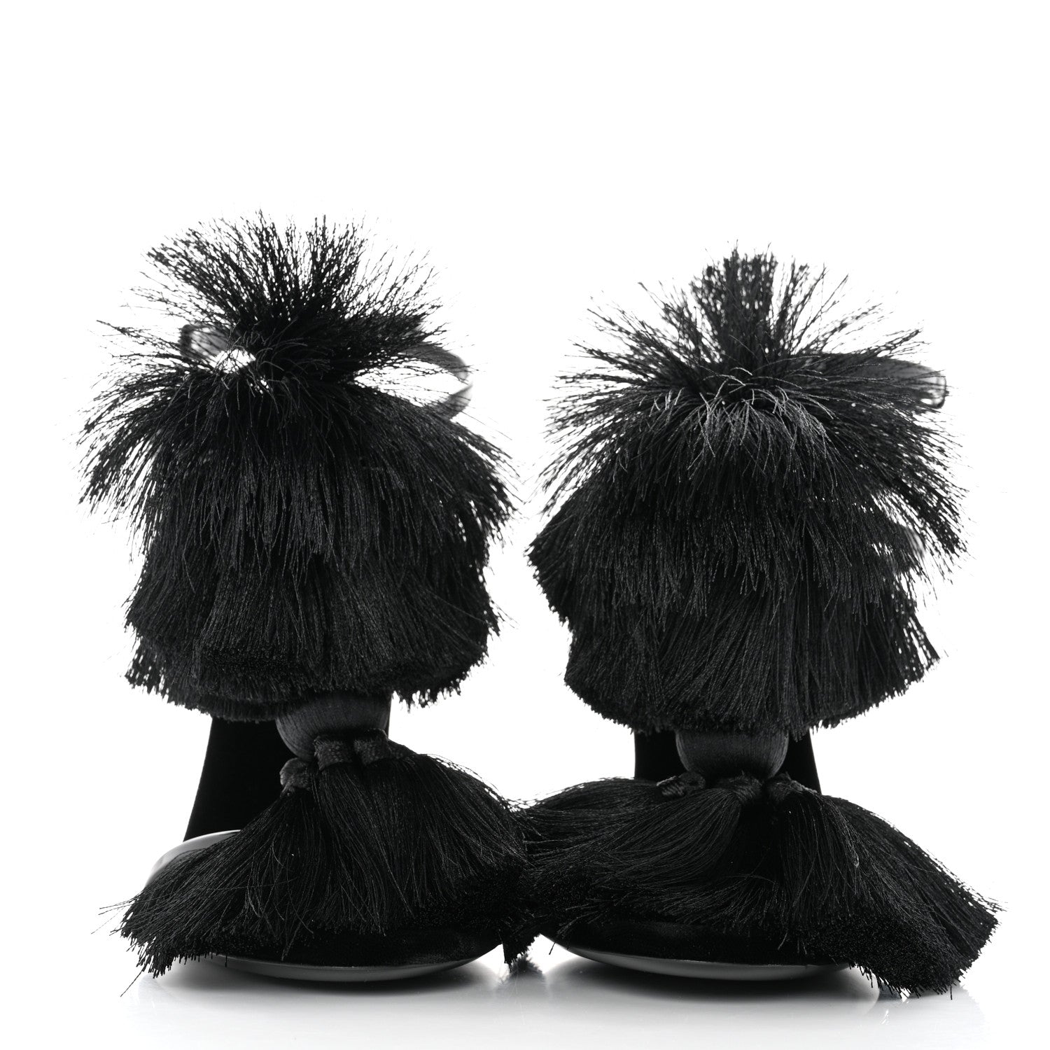 Saint Laurent Vernice Chiffon Tassel Embellished Pierre Pon Pon 110 Sandals 37 Black 2 of 7