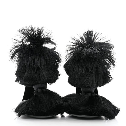 Saint Laurent Vernice Chiffon Tassel Embellished Pierre Pon Pon 110 Sandals 37 Black 2 of 7