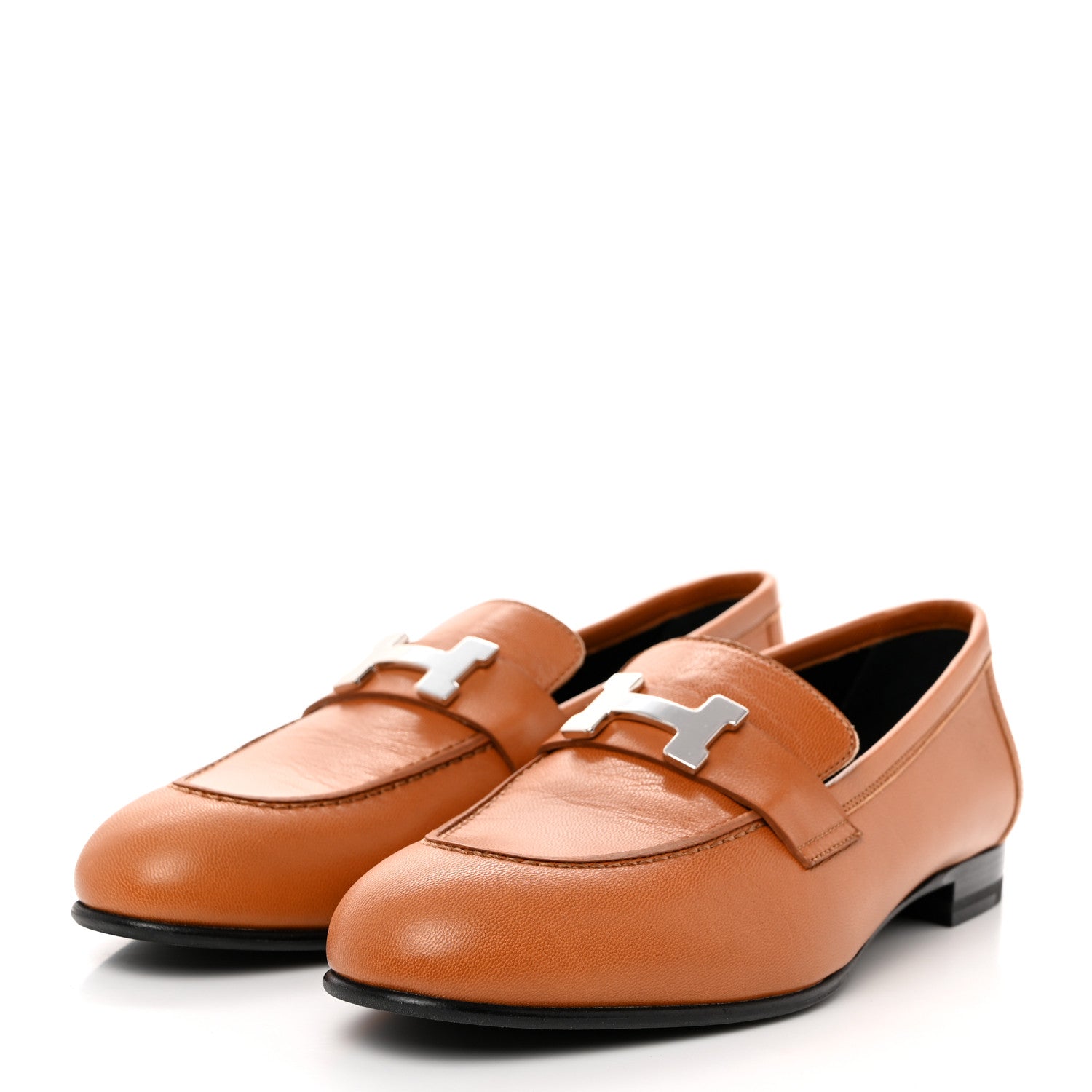 Hermes Goatskin Womens Paris Loafers 37.5 Gold 3 of 11