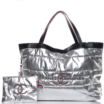 Chanel Reversible Airlines Tote Silver Navy 6 of 10