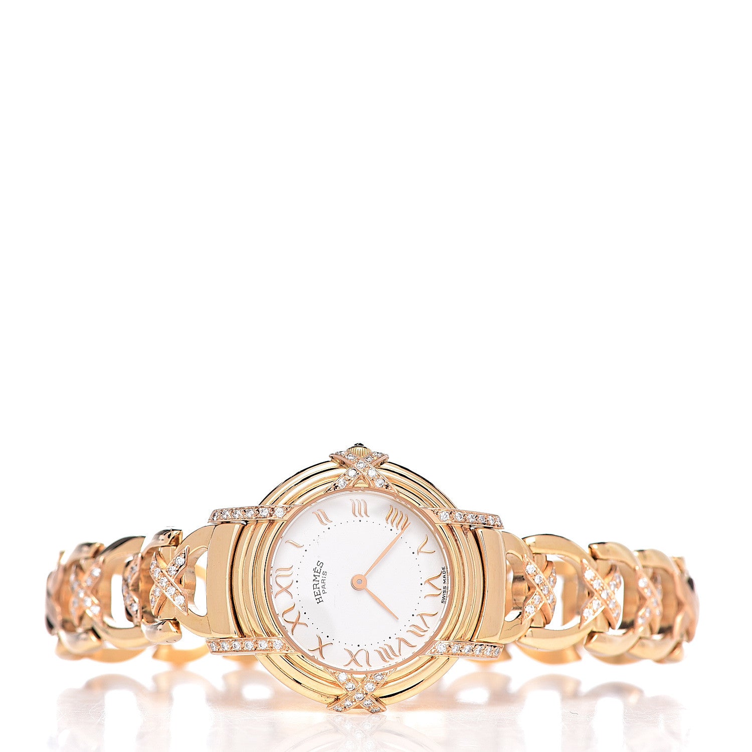 Hermes 18K Yellow Gold Diamond 26mm Ruban Quartz Watch 3 of 7