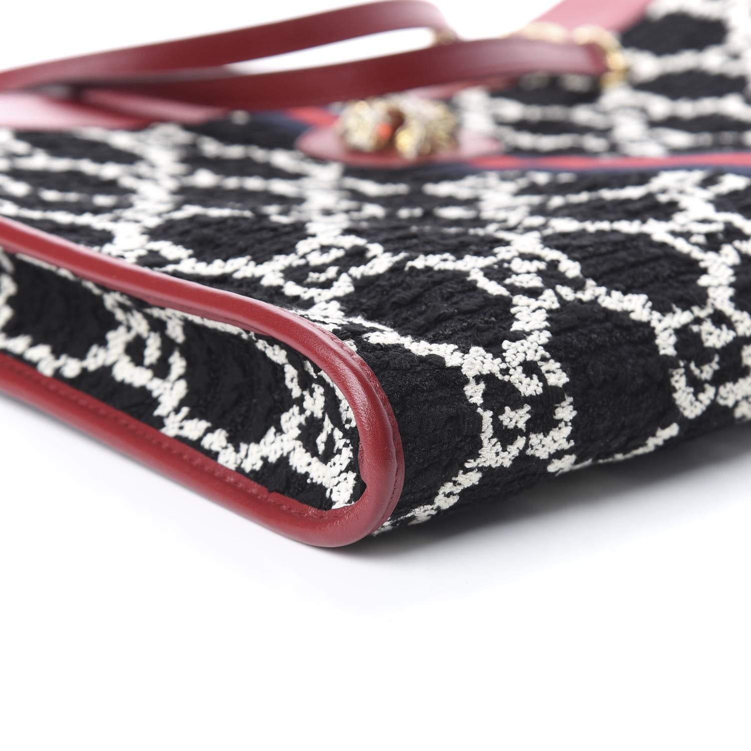 Gucci Tweed GG Monogram Large Rajah Chain Tote Romantic Cherry Black White 7 of 8