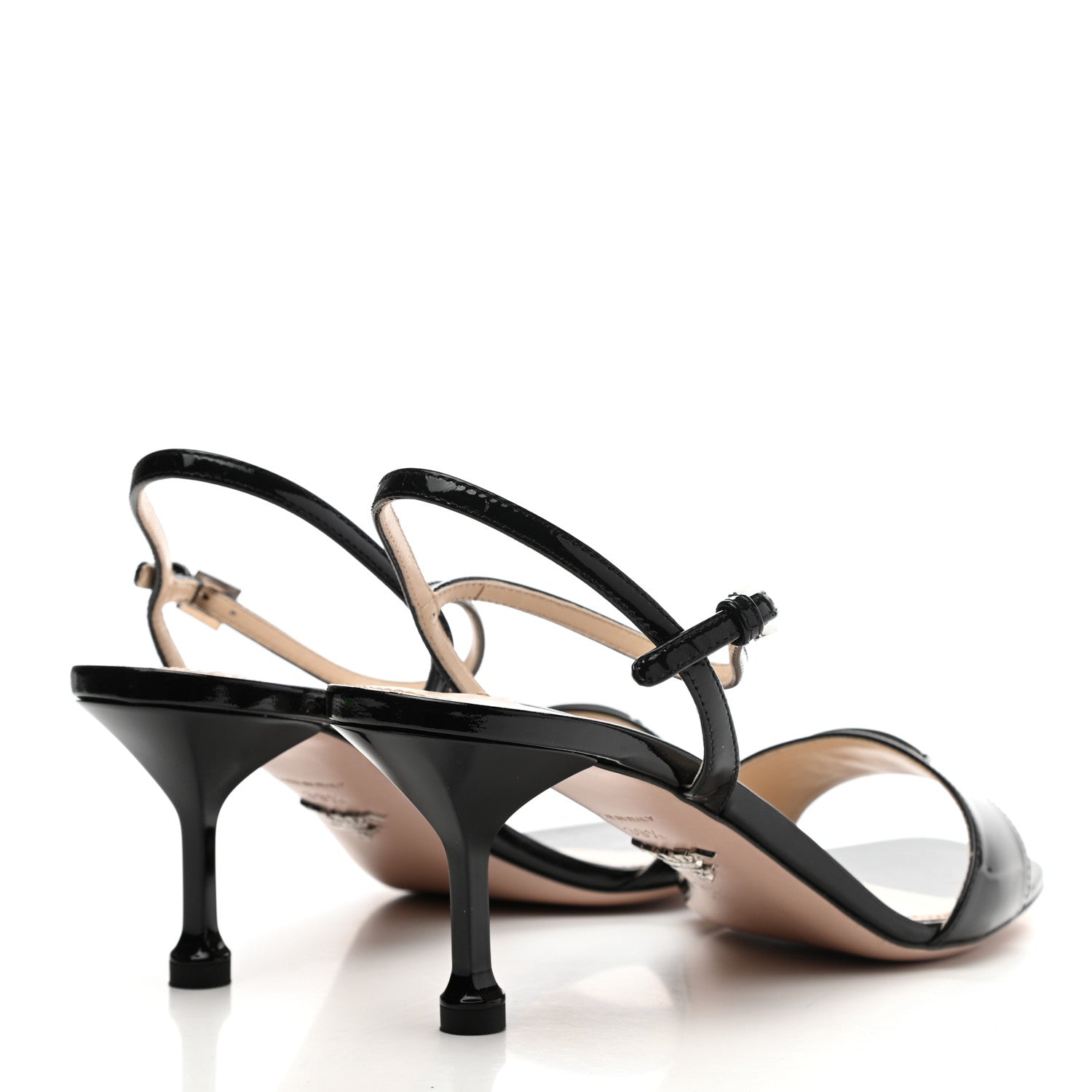Prada Vernice Metal Triangle Logo Open Toe 65mm Sandals 39.5 Black 5 of 8