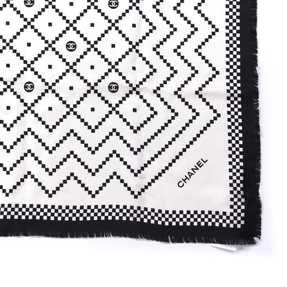 Chanel Silk Scarf White Black 2 of 3