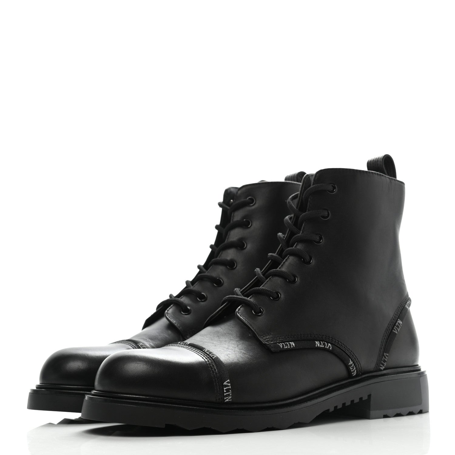 Valentino Garavani Calfskin Mens VLTN-Trim Combat Boots 44 Black 3 of 6