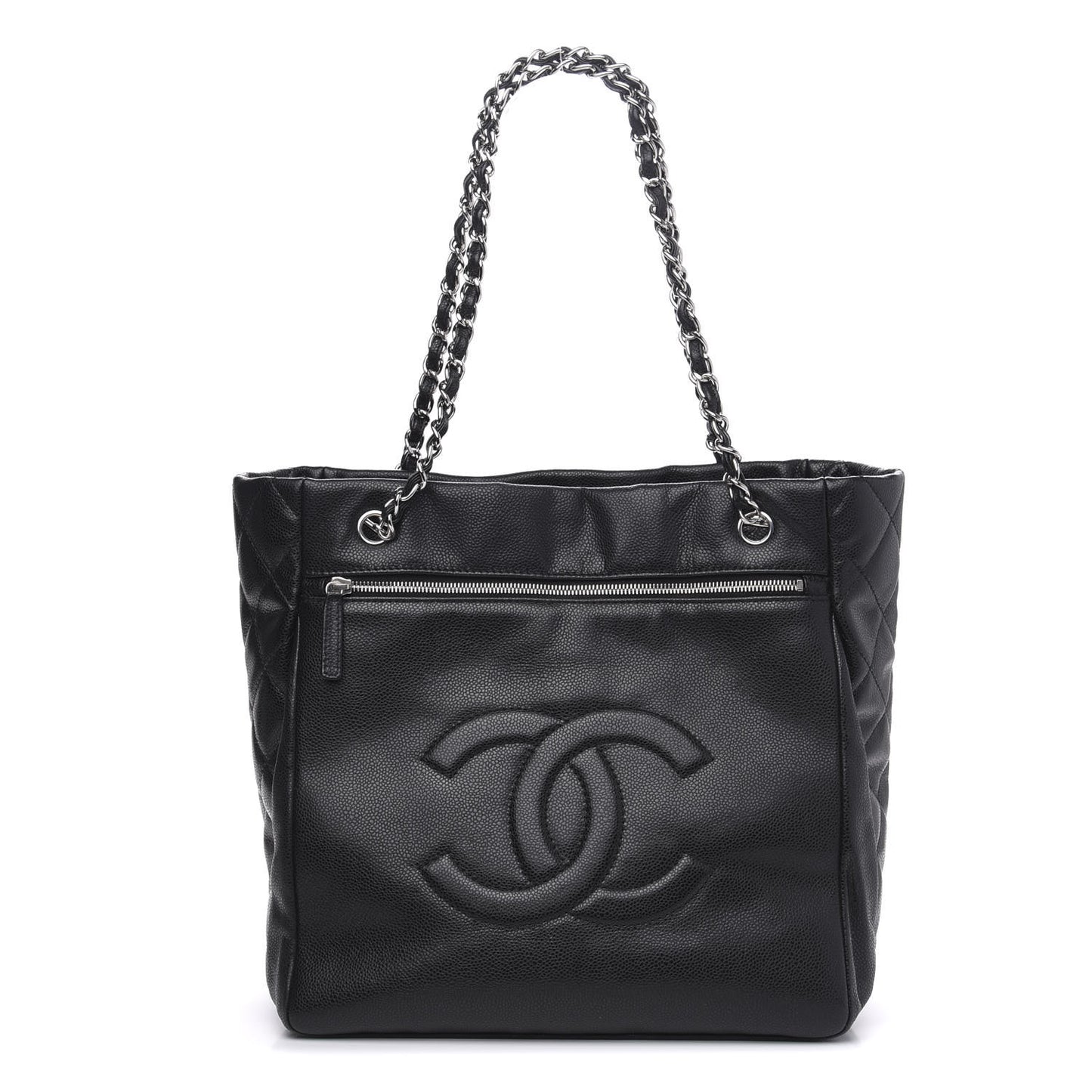 Soft Caviar Large Timeless CC Shopping Tote Black