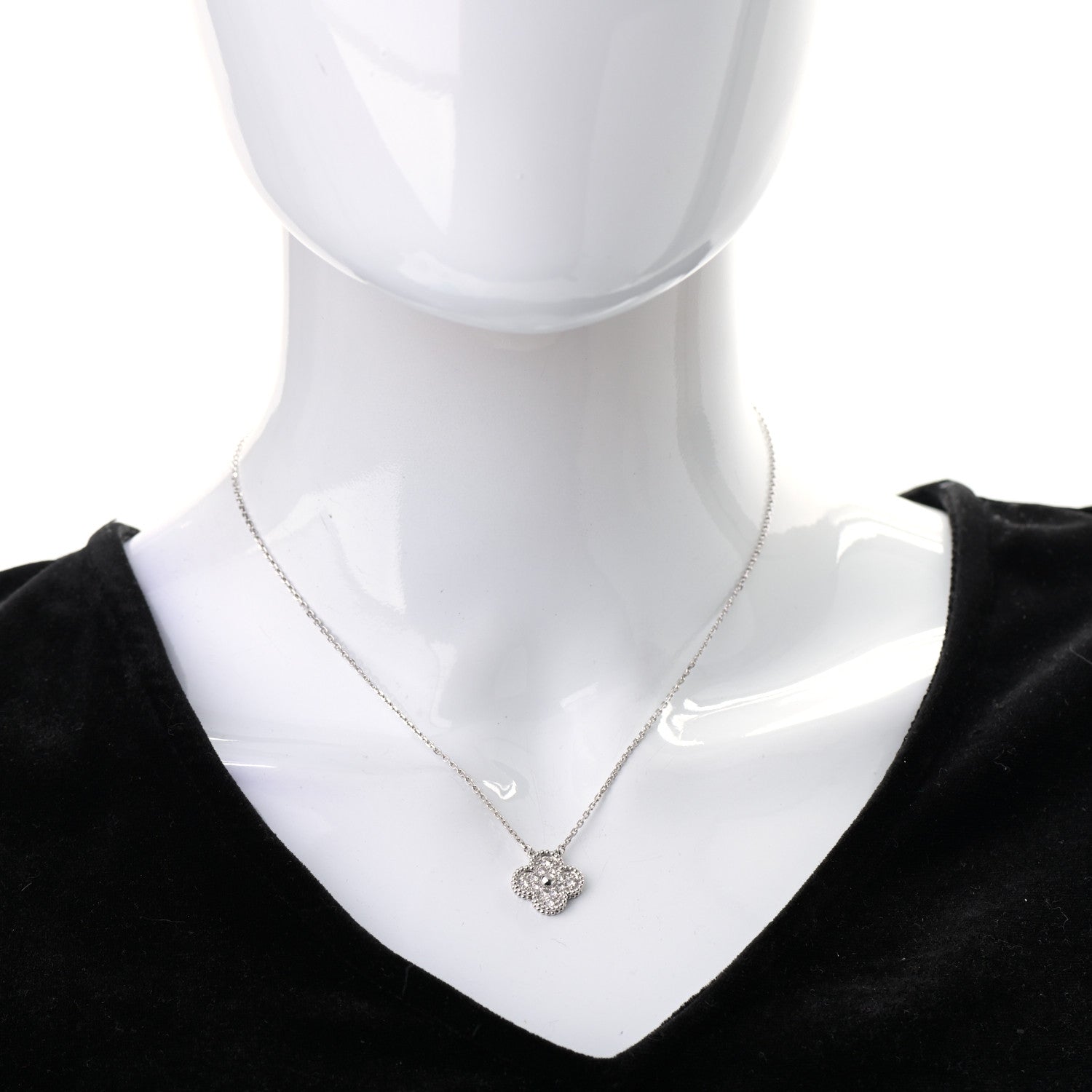 Van Cleef & Arpels 18K White Gold Diamond Vintage Alhambra Pendant Necklace 2 of 6