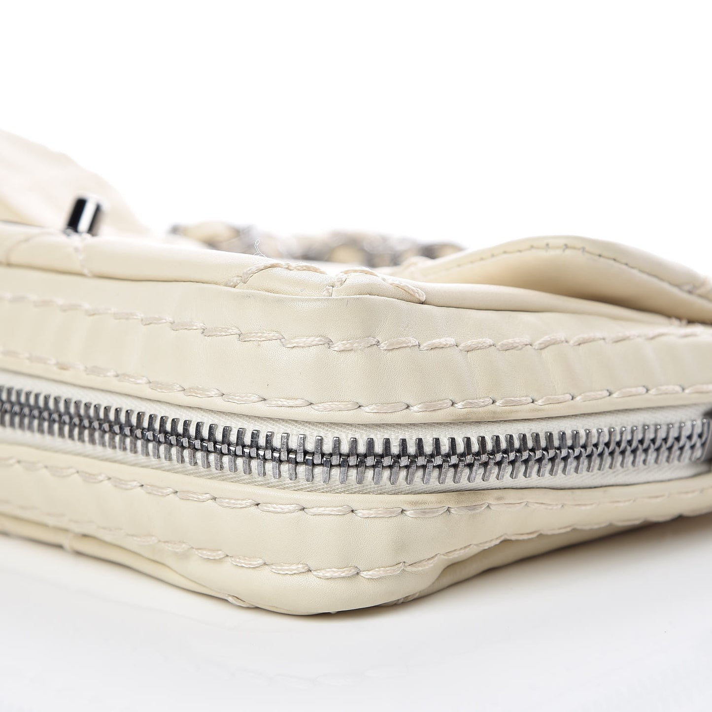 Calfskin Stitched Expandable Flap White