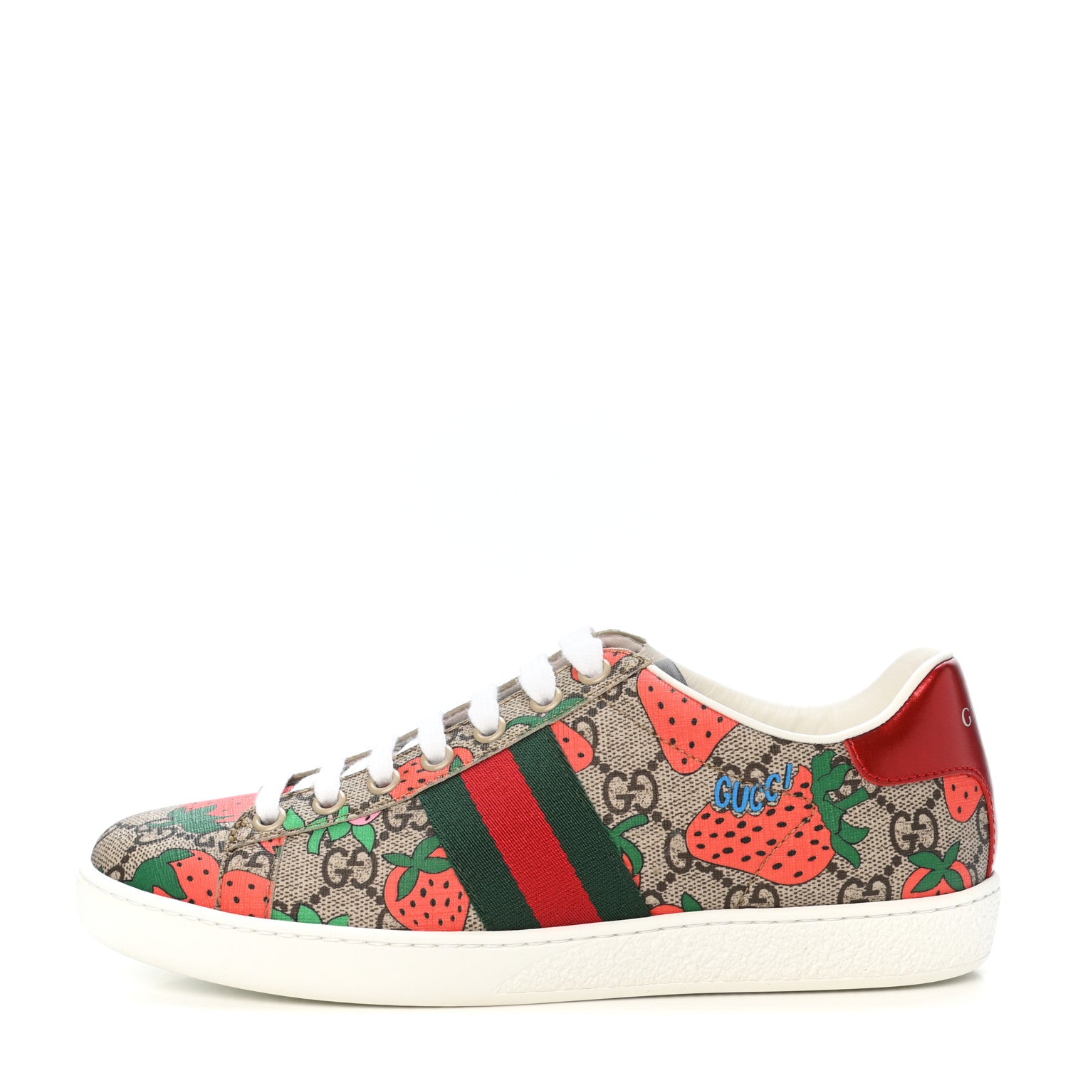 Gucci GG Supreme Monogram Strawberry Web Womens Ace Sneakers 35.5 Beige Multicolor Red Green 1 of 8