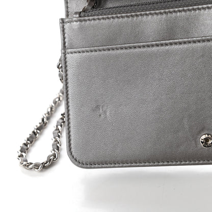 Chanel Metallic Lambskin Quilted Data Center Wallet On Chain WOC Silver 12 of 13