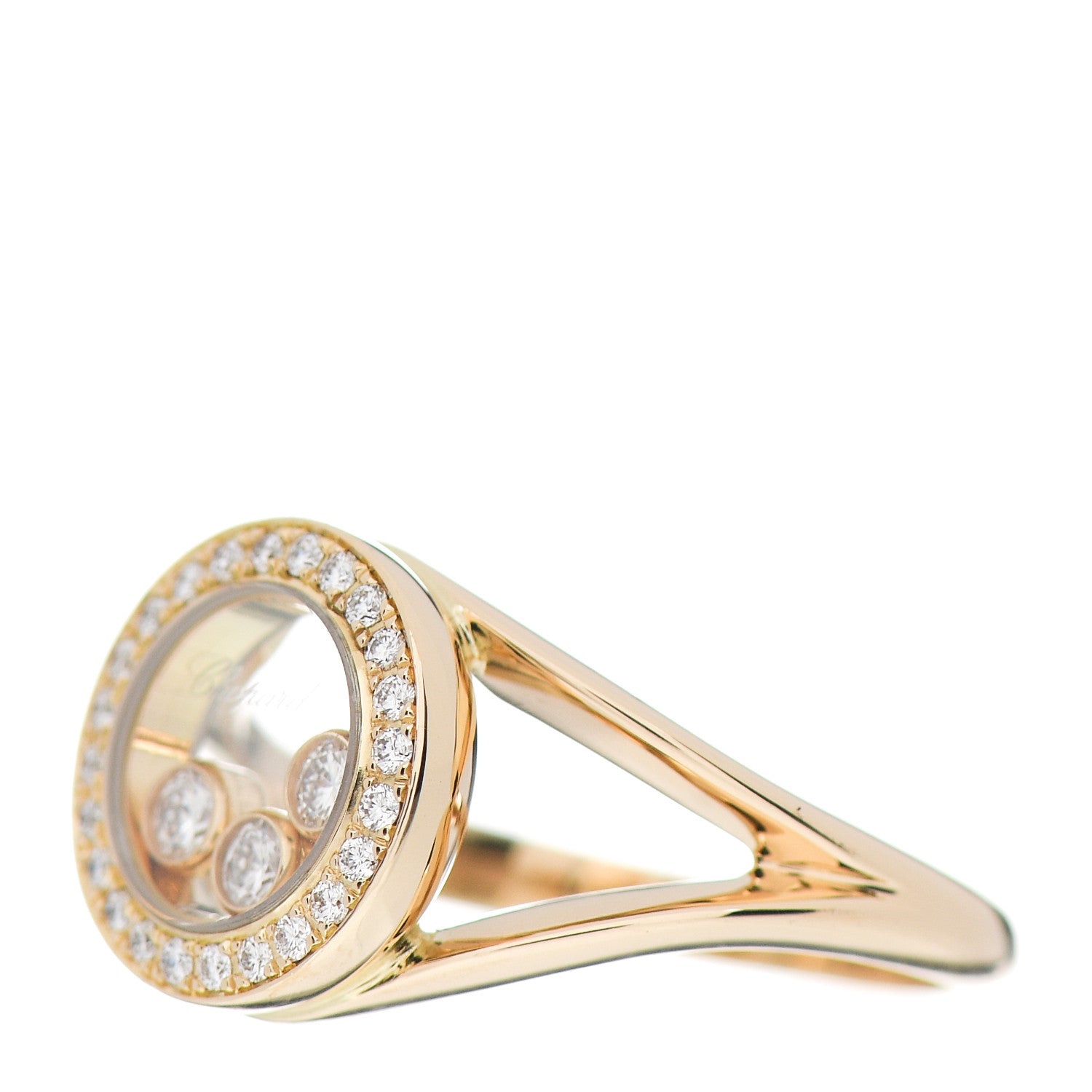 Chopard 18K Yellow Gold Diamond 3 Happy Diamonds Circle Ring 53 6.25 3 of 5
