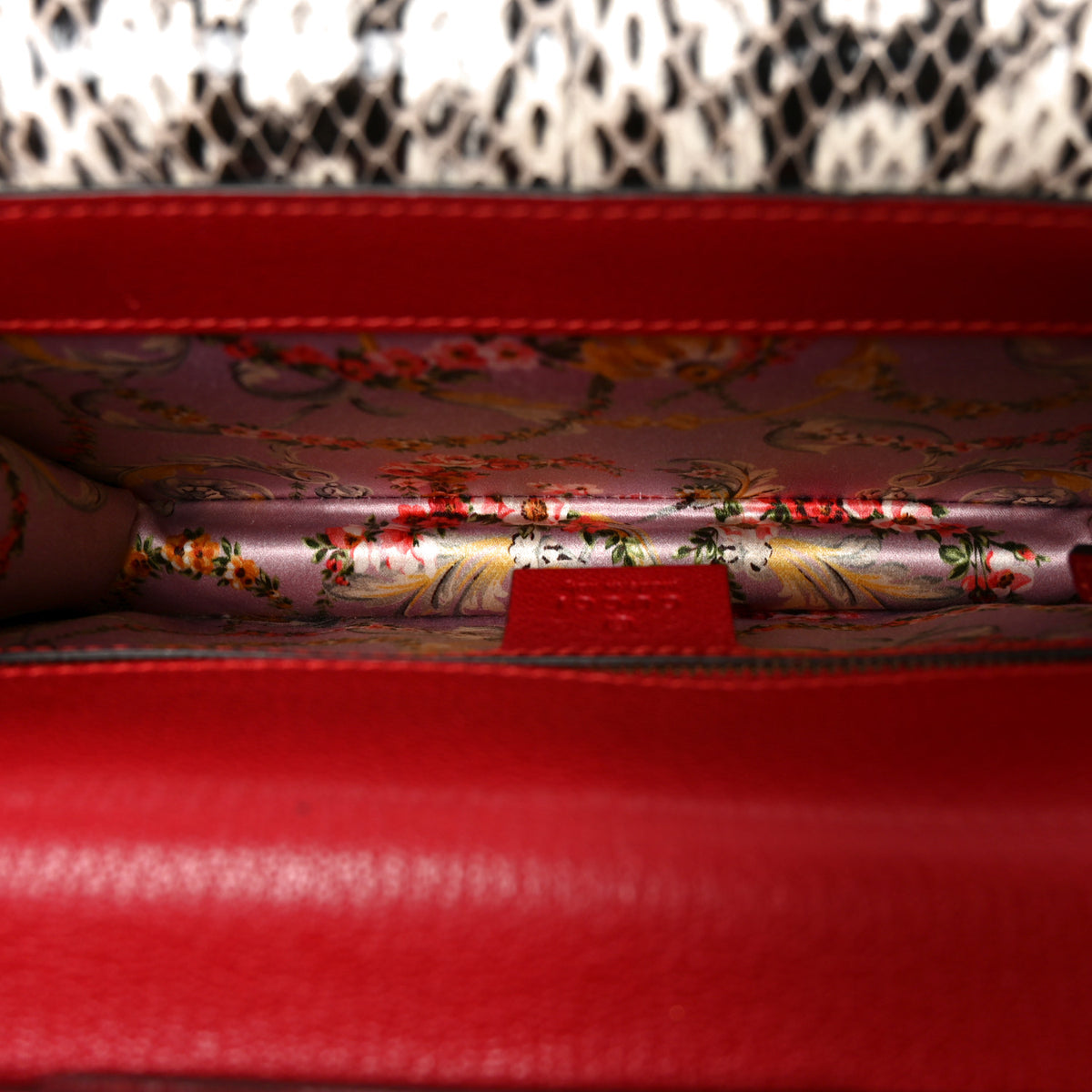 Calfskin Snakeskin Studded Small Ottilia Top Handle Bag Hibiscus Red