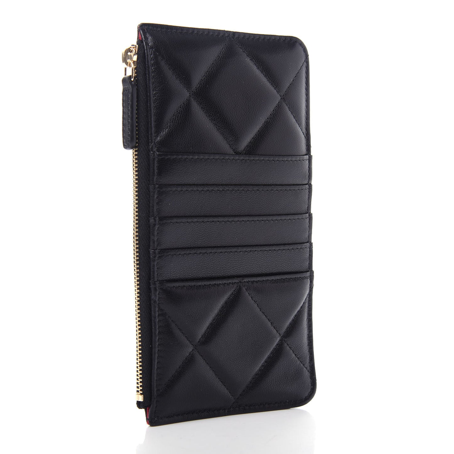 Goatskin Quilted 19 Flat Wallet Pouch Black