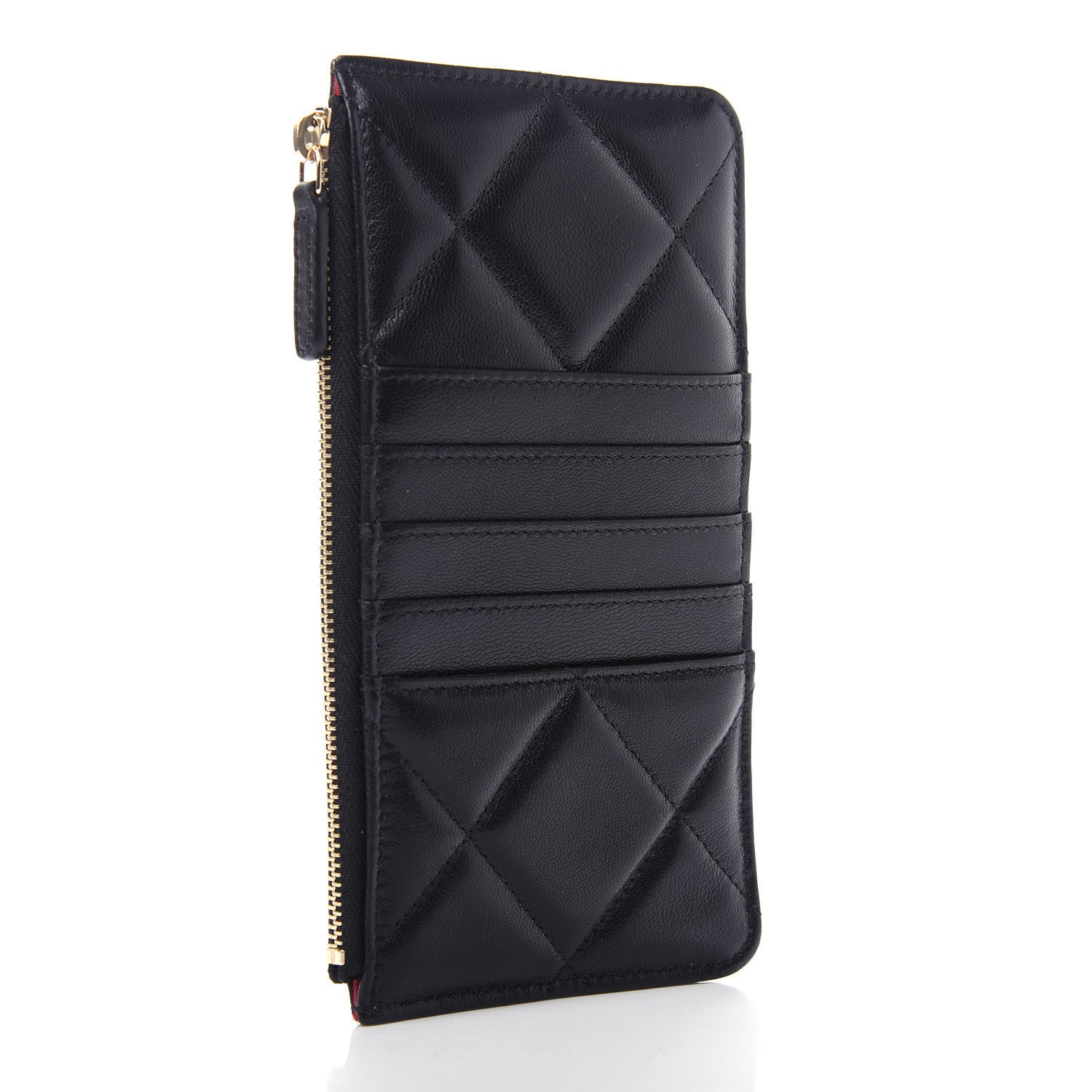 Chanel Goatskin Quilted 19 Flat Wallet Pouch Black 3 of 7