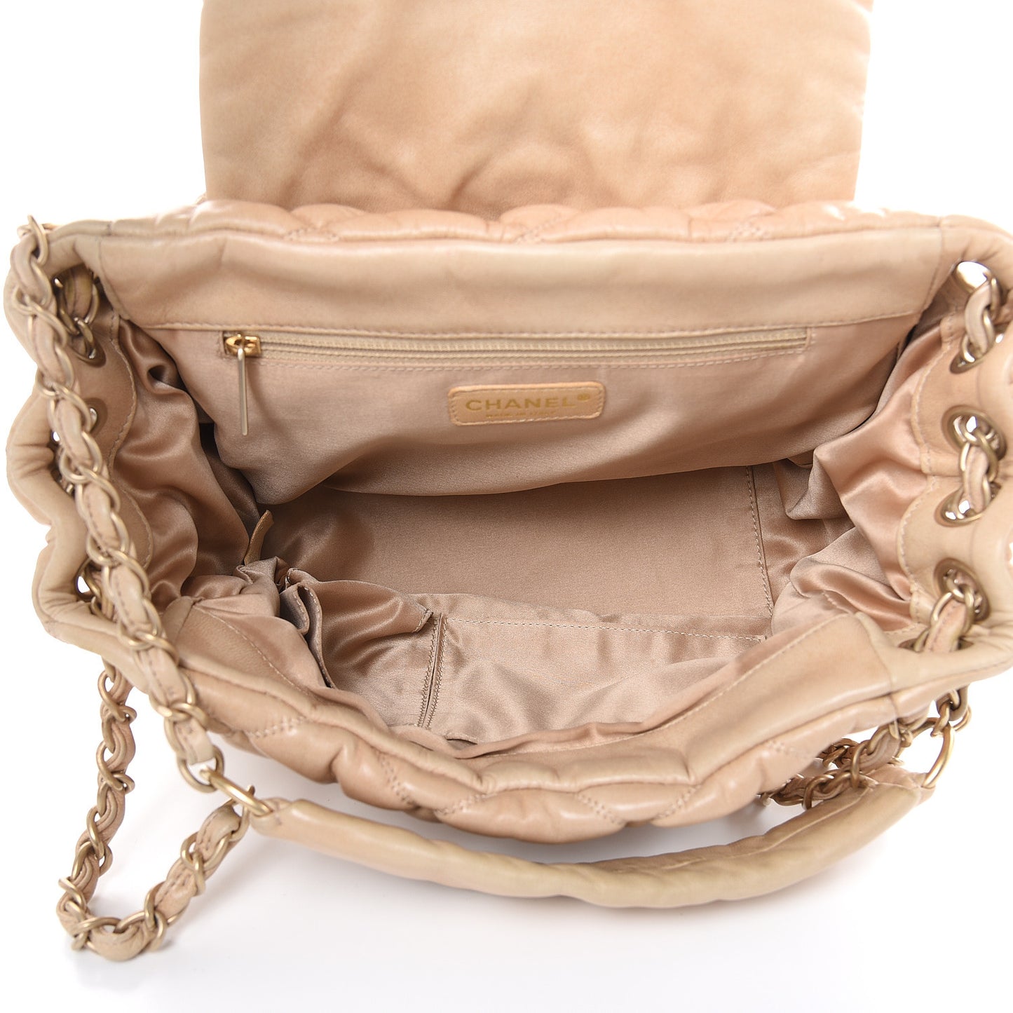 Lambskin Bubble Quilt Accordion Flap Beige