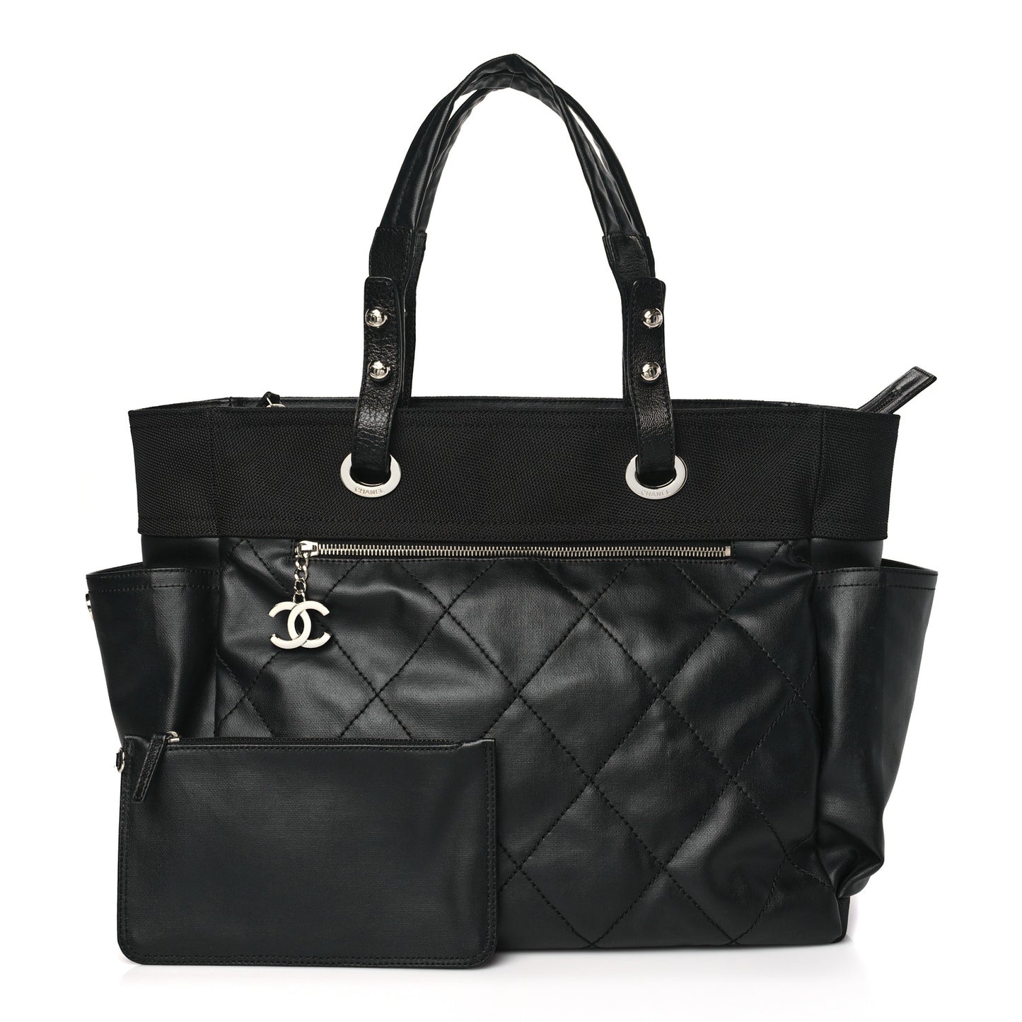 Coated Canvas Quilted Large Paris Biarritz Tote Black