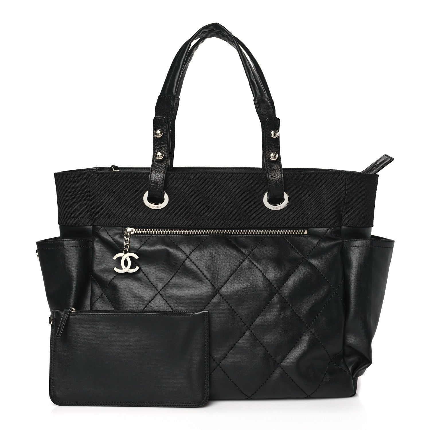 Chanel Coated Canvas Quilted Large Paris Biarritz Tote Black 1 of 10