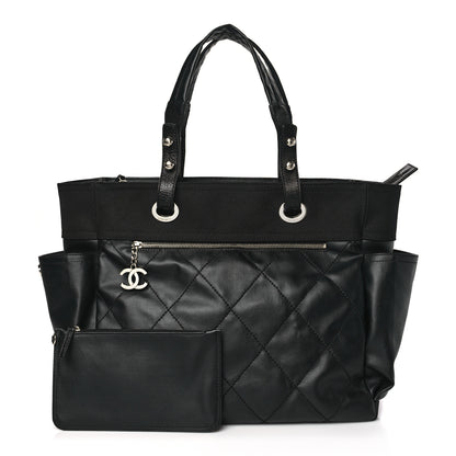 Chanel Coated Canvas Quilted Large Paris Biarritz Tote Black 1 of 10