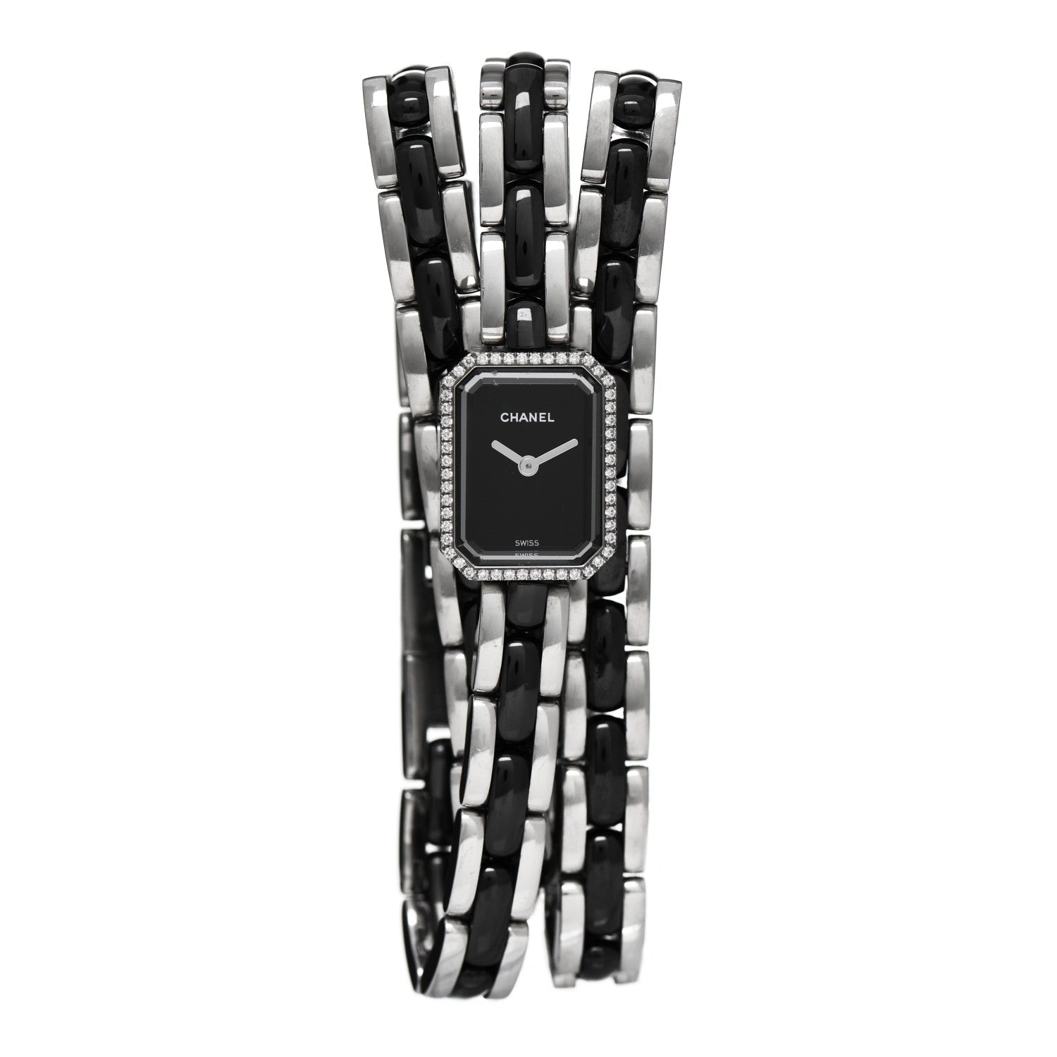 Chanel Stainless Steel Ceramic Diamond Bezel 16mm Premiere Triple Row Quartz Watch Black 1 of 5
