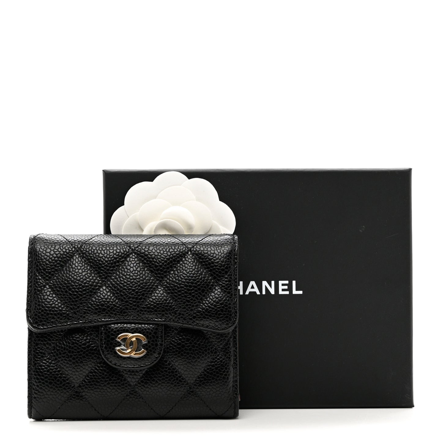Caviar Quilted Compact Flap Wallet Black