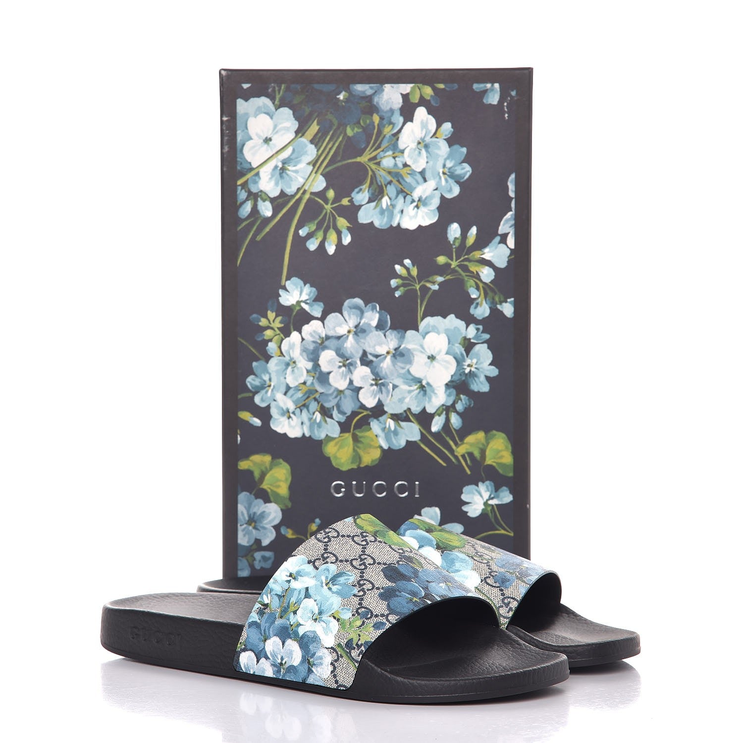 Gucci GG Supreme Monogram Blooms Mens Slide Sandals 13 Beige Blue 8 of 8