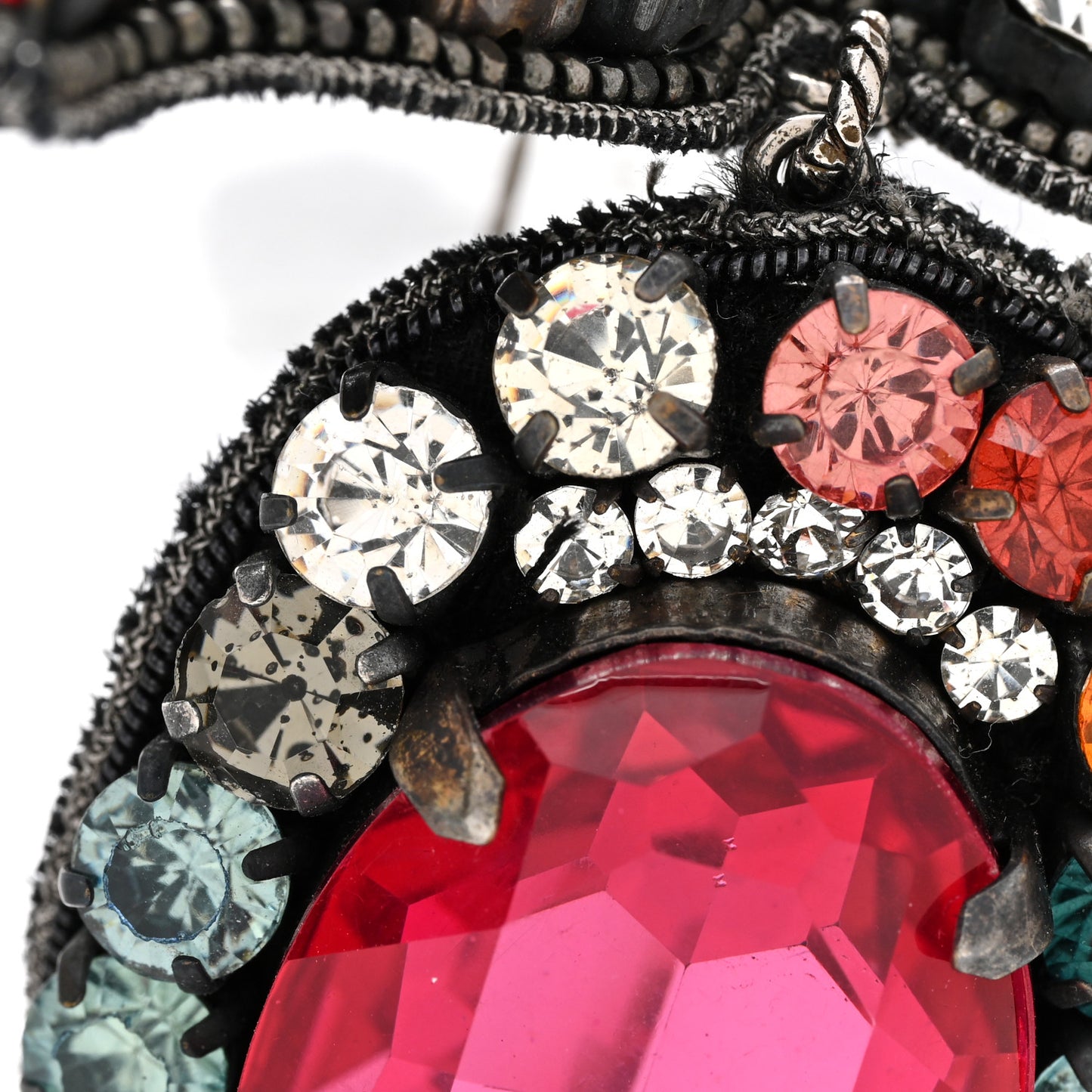 Metal Crystal Embroidered Bow Earrings Multicolor