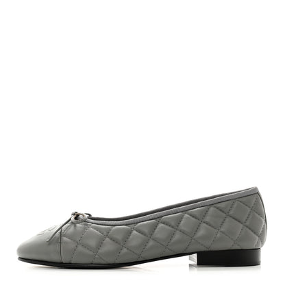 Chanel Lambskin Quilted CC Cap Toe Ballerina Flats 36.5 Grey 1 of 9