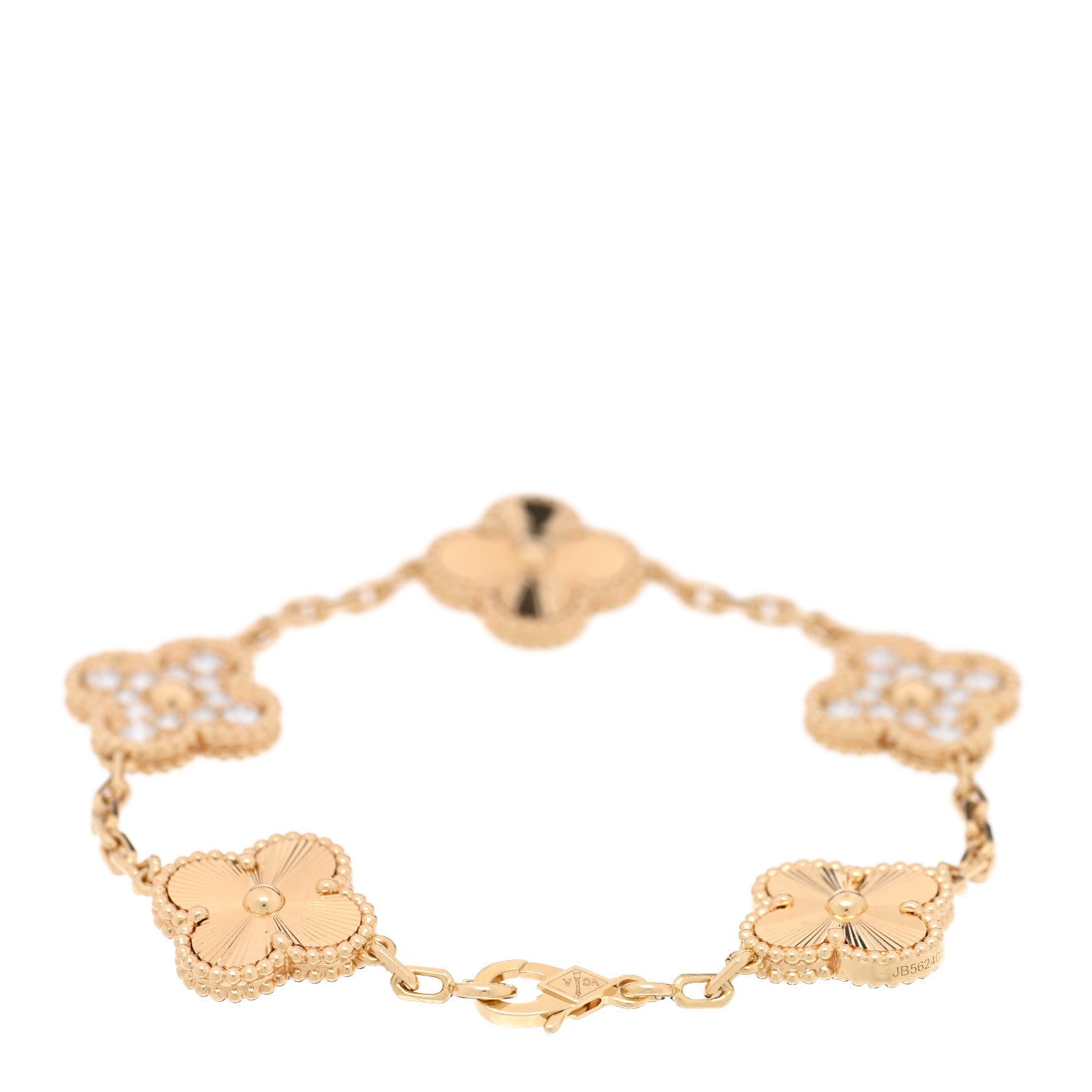 Van Cleef & Arpels 18K Yellow Gold Diamond 5 Motifs Guilloche Vintage Alhambra Bracelet 2 of 3