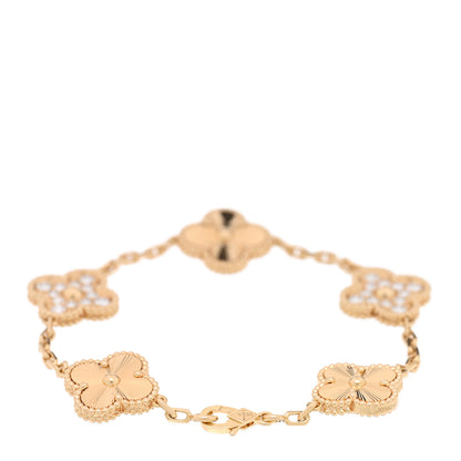 Van Cleef & Arpels 18K Yellow Gold Diamond 5 Motifs Guilloche Vintage Alhambra Bracelet 2 of 3